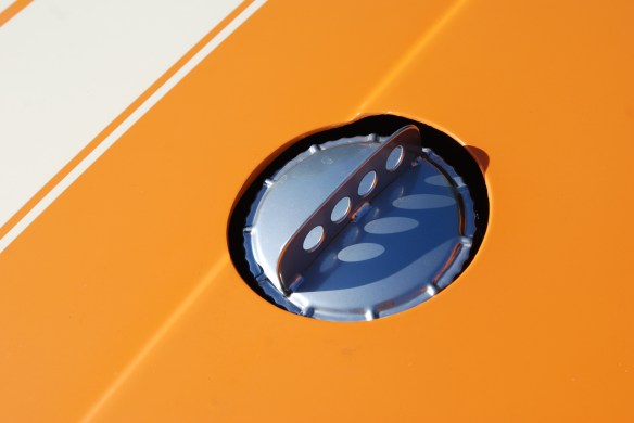 Orange Porsche 911ST_thru hood gas cap detail with shadows_cars&coffee_September 27, 2014