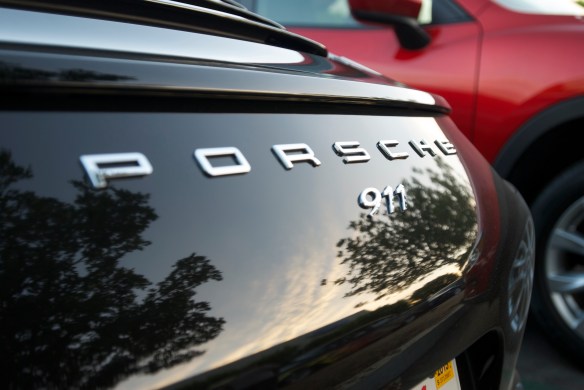 Black Porsche 991_3/4 rear view w/reflections_cars&coffee_October 18, 2014
