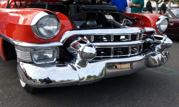 Red 1953 Cadillac Eldorado convertible_front grill detail_cars&coffee_October 18, 2014